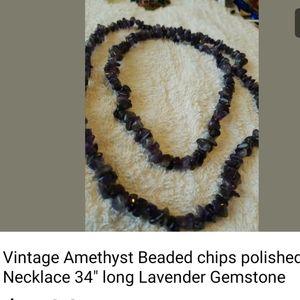 34" beaded amethyst precious stone necklace